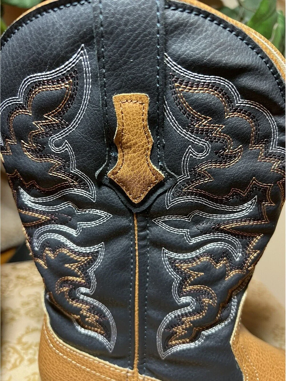 Roper Western Boots Mens Square Stitch Black/Brown Size 7.5
